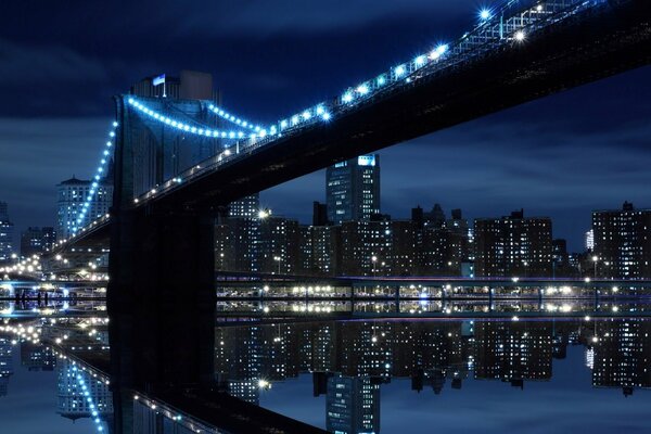 The bridge against the background of the city s night lights