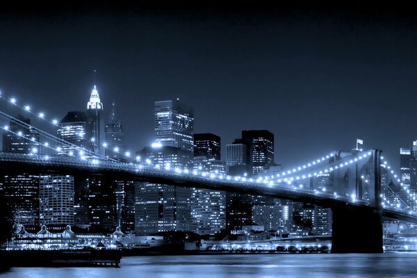 Ponte di Brooklyn grattacieli di notte