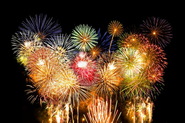 Bright night colorful fireworks