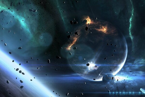 Fliegende Asteroiden im Weltraum