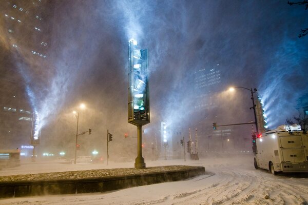 Winter road in a blizzard