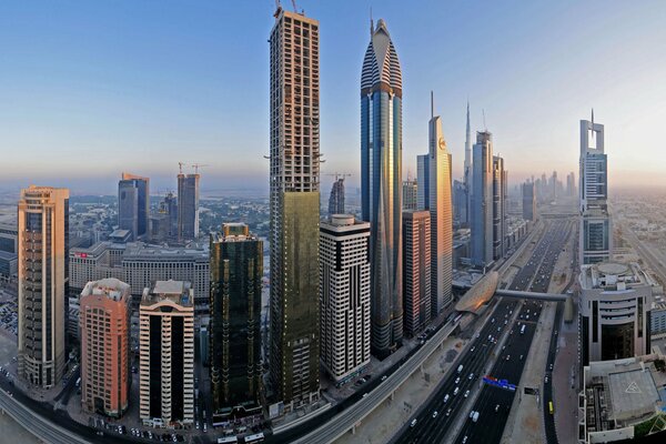 Panoramic view of skyscrapers in Dubai