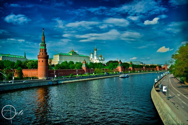 The Kremlin by the river of the city of Moscow. Country Russia