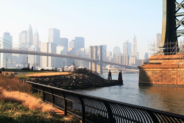 Architectural buildings in America at dawn