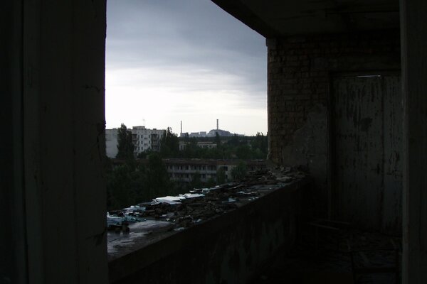 Blick aus dem Fenster auf die Tschernobyl-Station