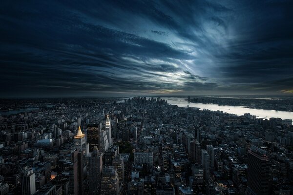 Evening New York from a bird s-eye view