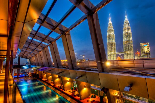 Swimming pool next to skyscrapers in Malaysia