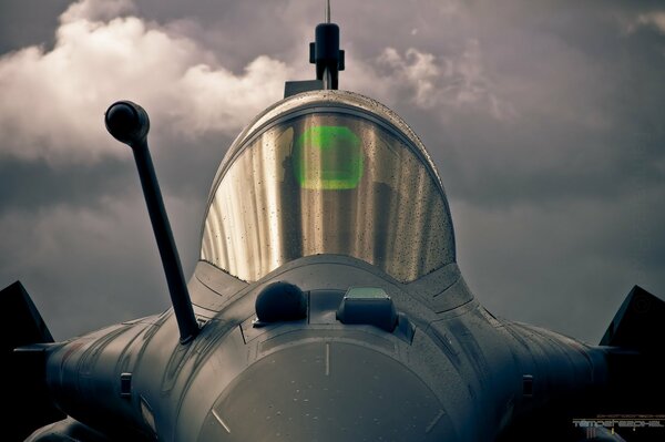 The cockpit of a jet fighter in close-up