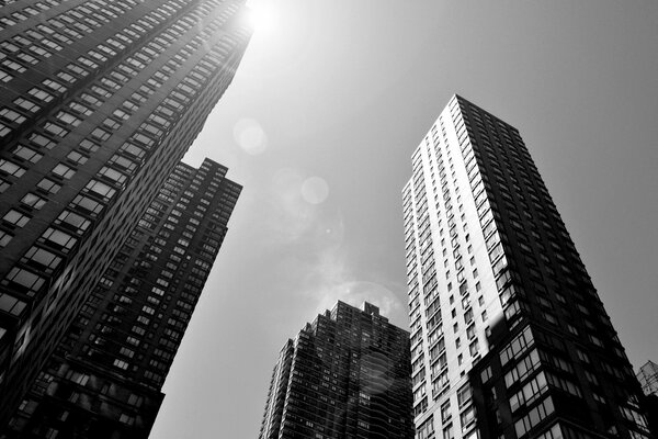 New York high-rise buildings in the glare of the sun