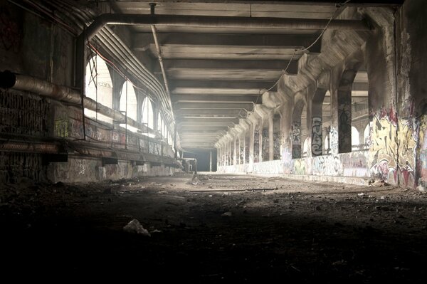 Abandoned tunnel with graffiti