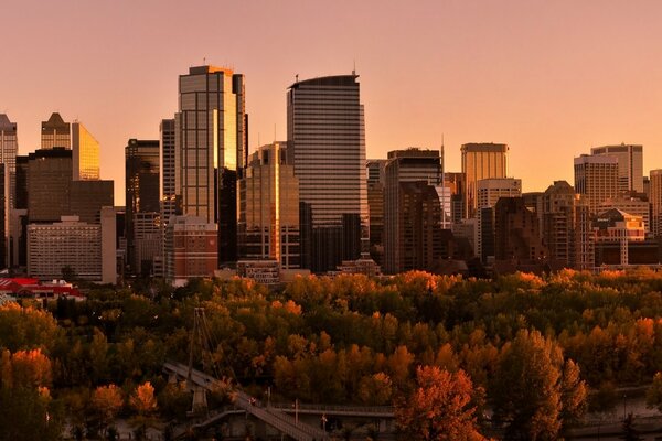 Skyscrapers and nature of Canada in panorama