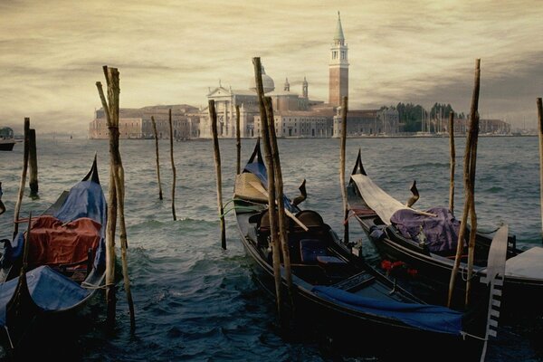 Góndolas en el muelle de Venecia