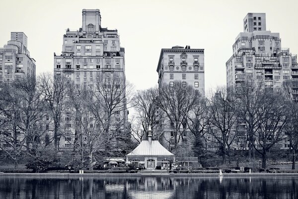 Alte Gebäude vor dem Hintergrund des Central Park