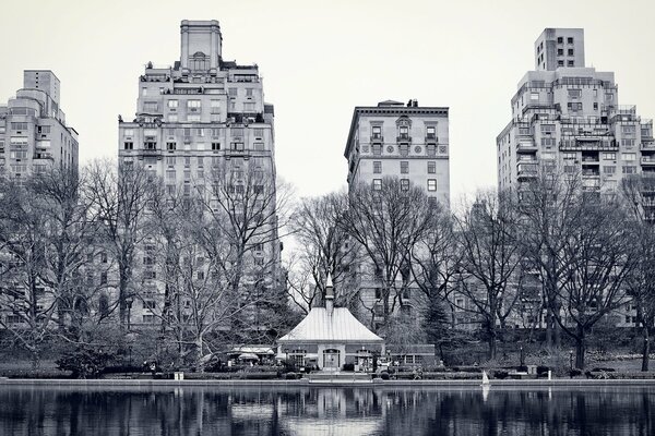 Old buildings on the background of Central Park