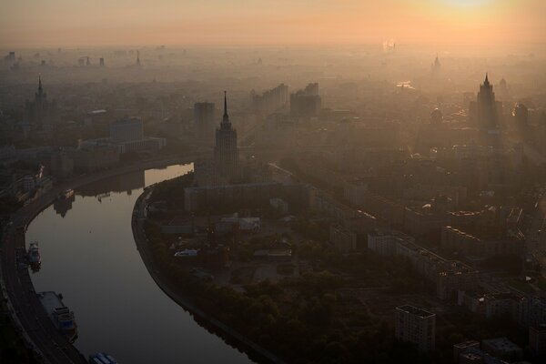 Moscow foggy morning, the city is still sleeping