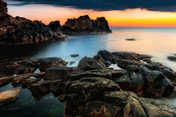 Gorgeous sunset over the surface of the water