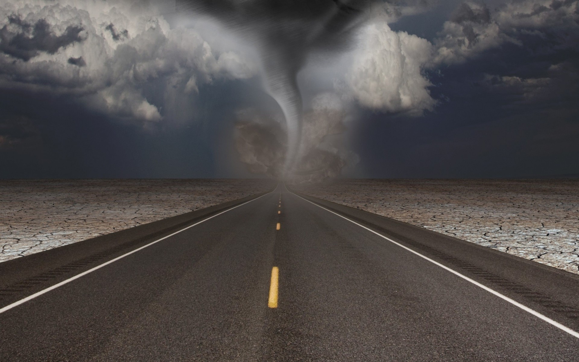 clouds tornado the storm nature road