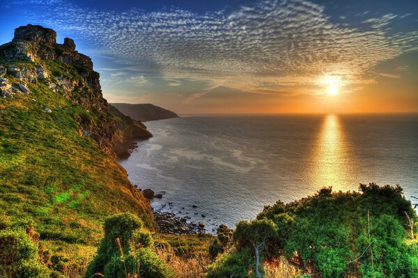 Sunset in Exmoor. Rocks of Great Britain