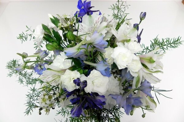 Beautiful bouquet of white and purple flowers