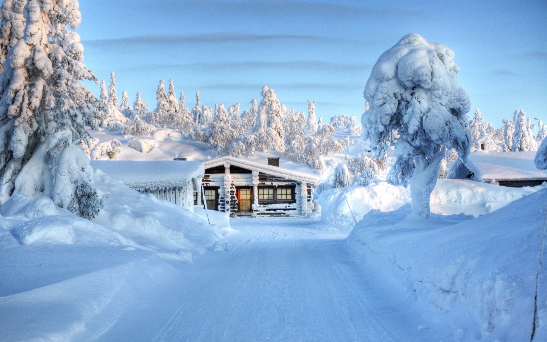 winter haus schnee gebäude bäume frost landschaften