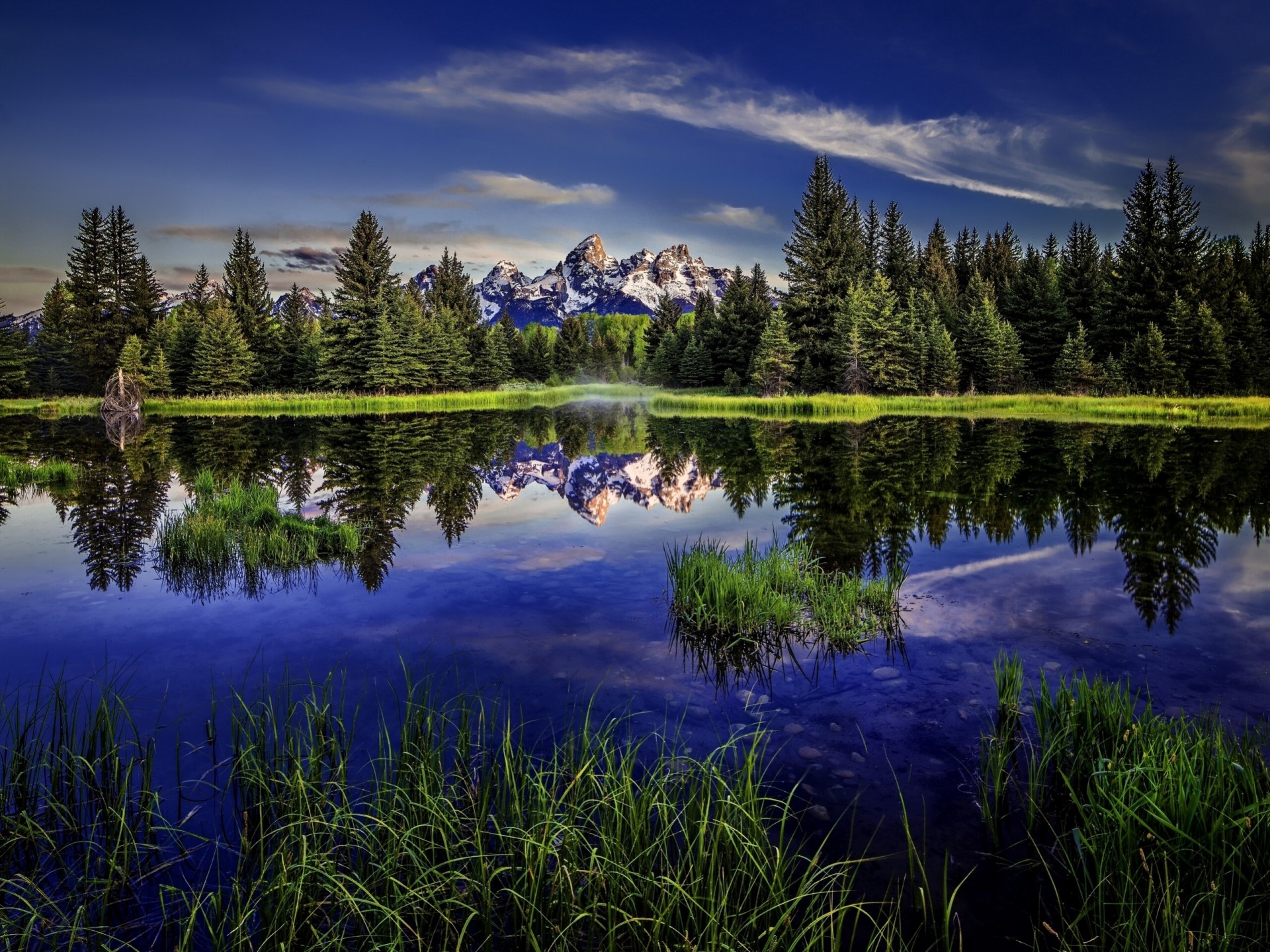 grand teton wald reflexion see wyoming rocky mountains berge