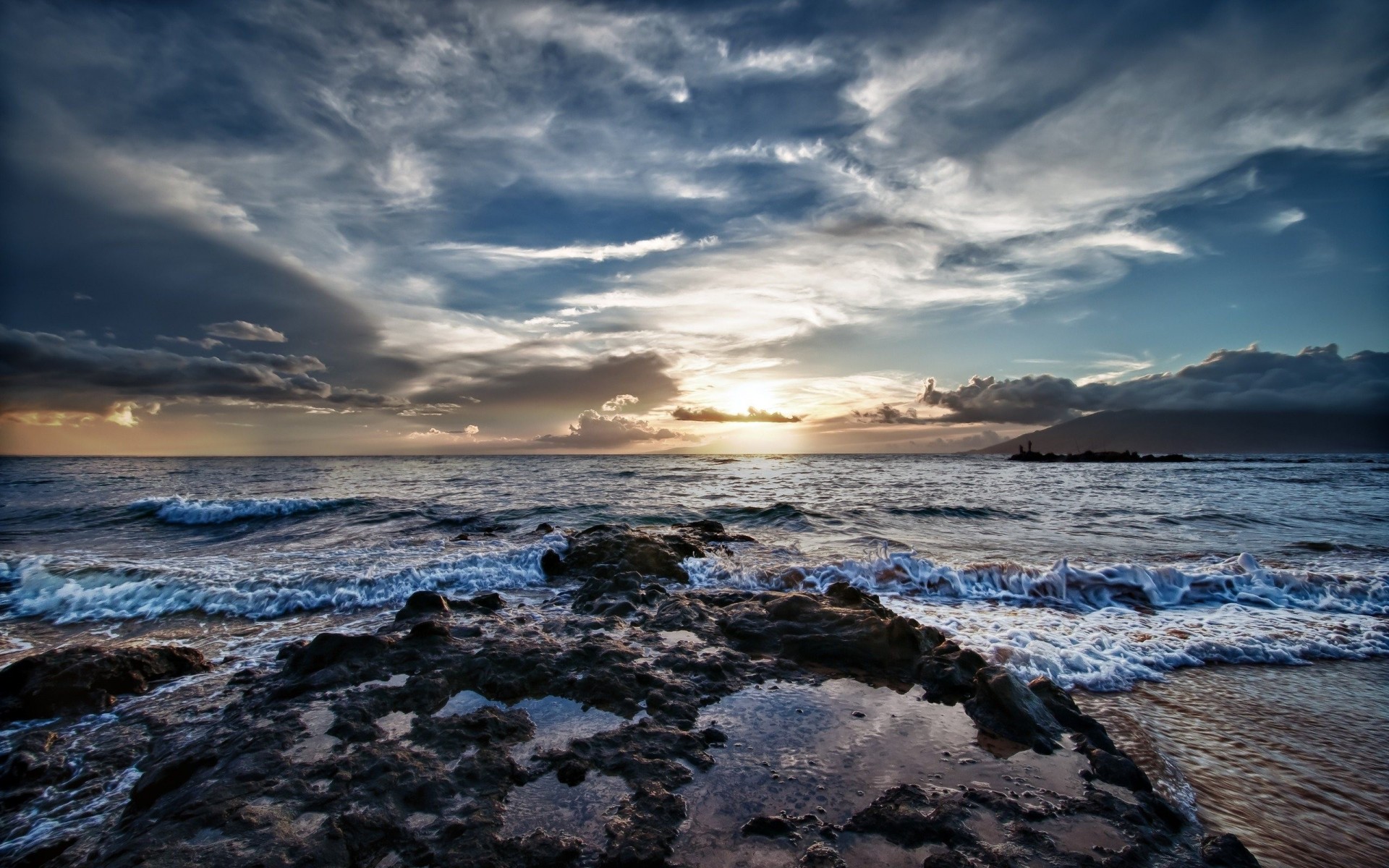 sonnenuntergang landschaft wolken umrisse meer landschaften sonne