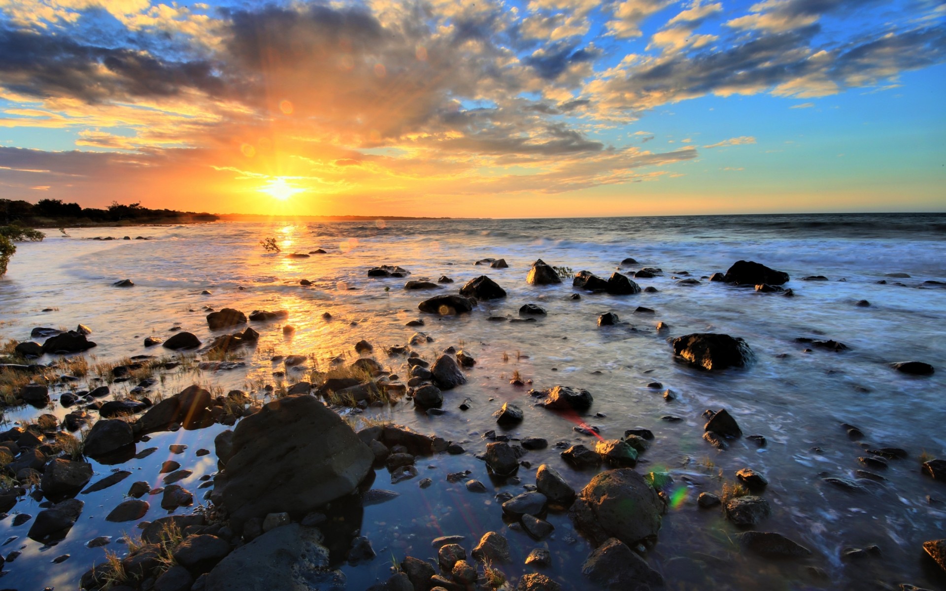 pierres paysage coucher de soleil nature ciel mer