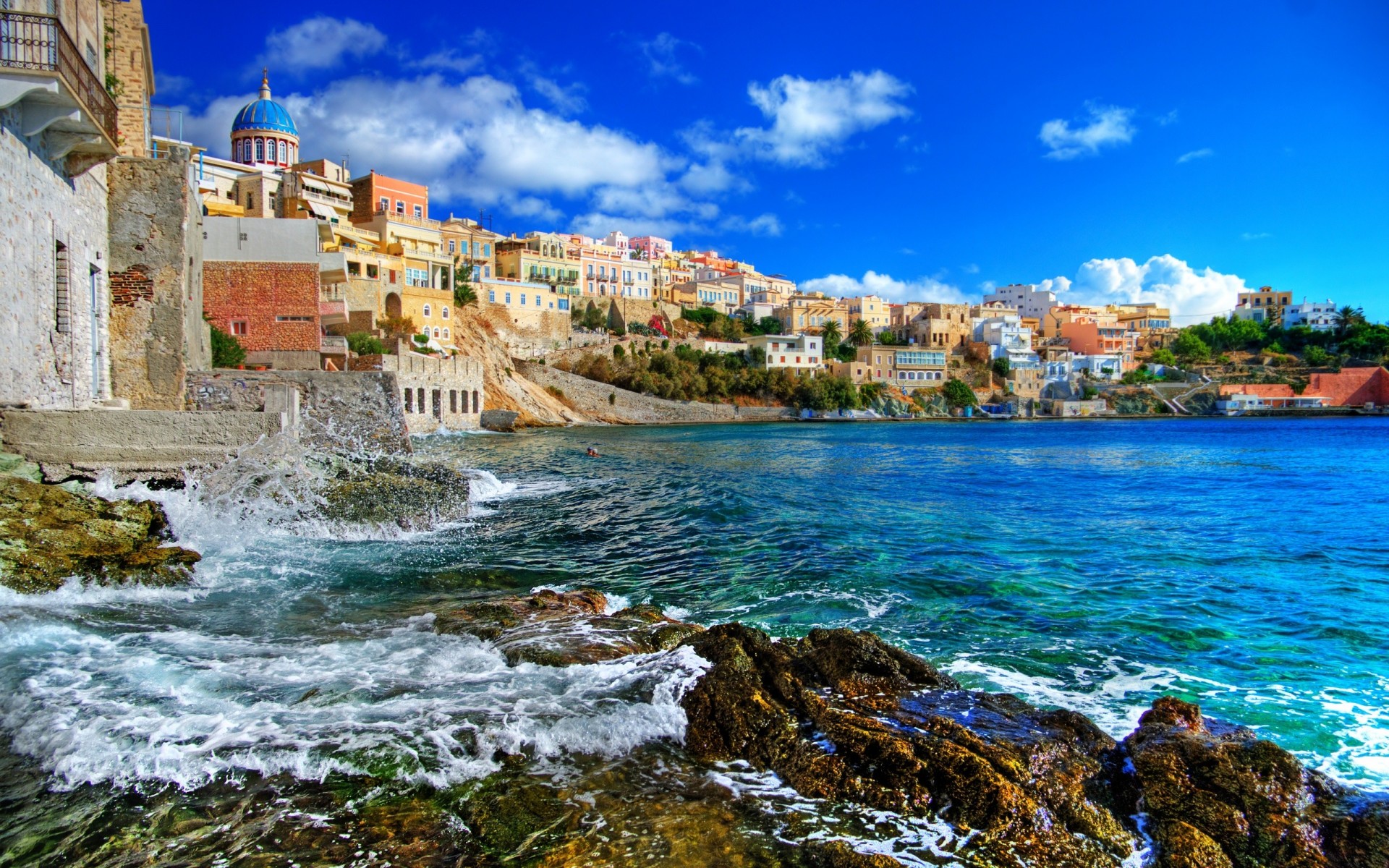 landscape nature sky sea clouds greece house