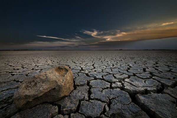 Desert in the evening. Dry land