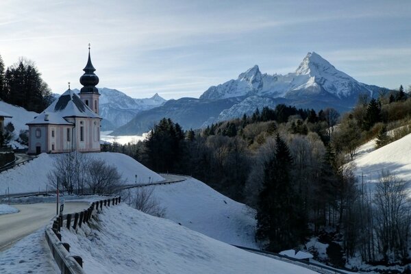 Winter road in the mountains of Bavaria