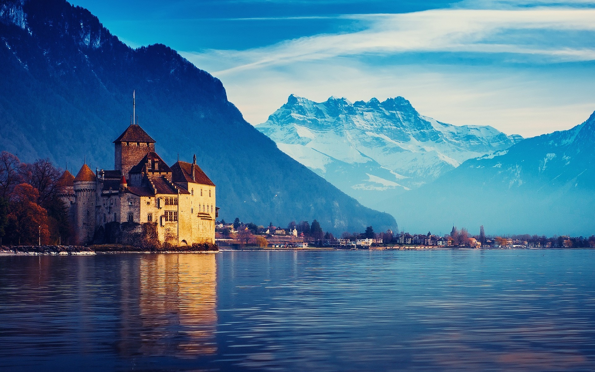 witzerland mountain town lake geneva