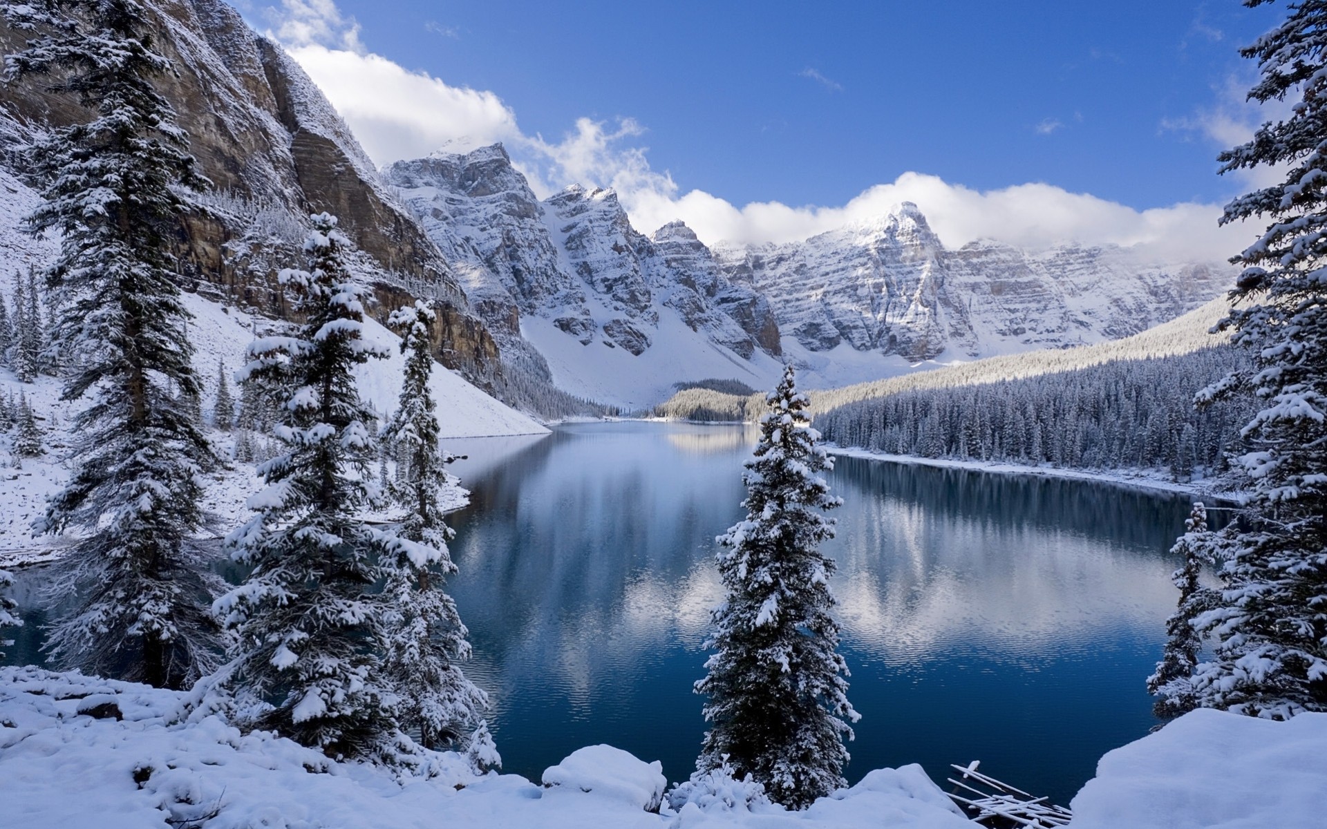 landscape reflection lake snow mountain winter