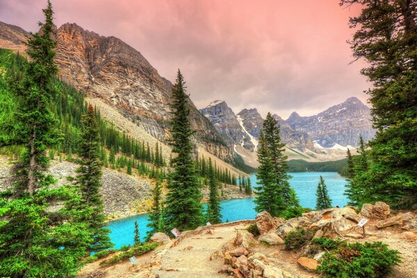 Die Landschaft des Sees Moraine im Banff National Park