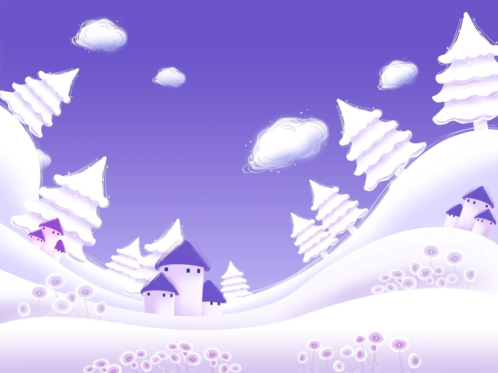 palmiers vecteur nuages neige violet hiver