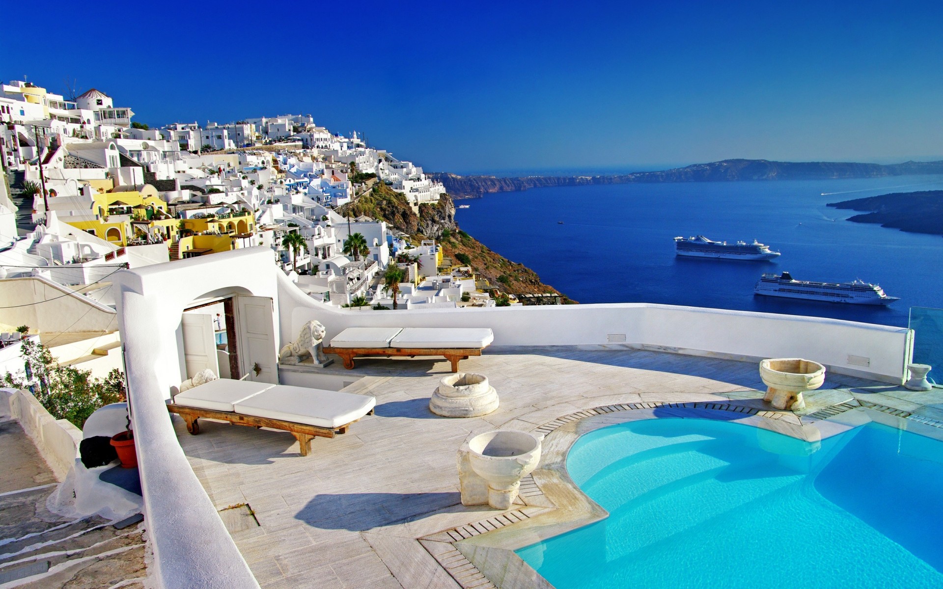 landscape nature sea santorini greece house