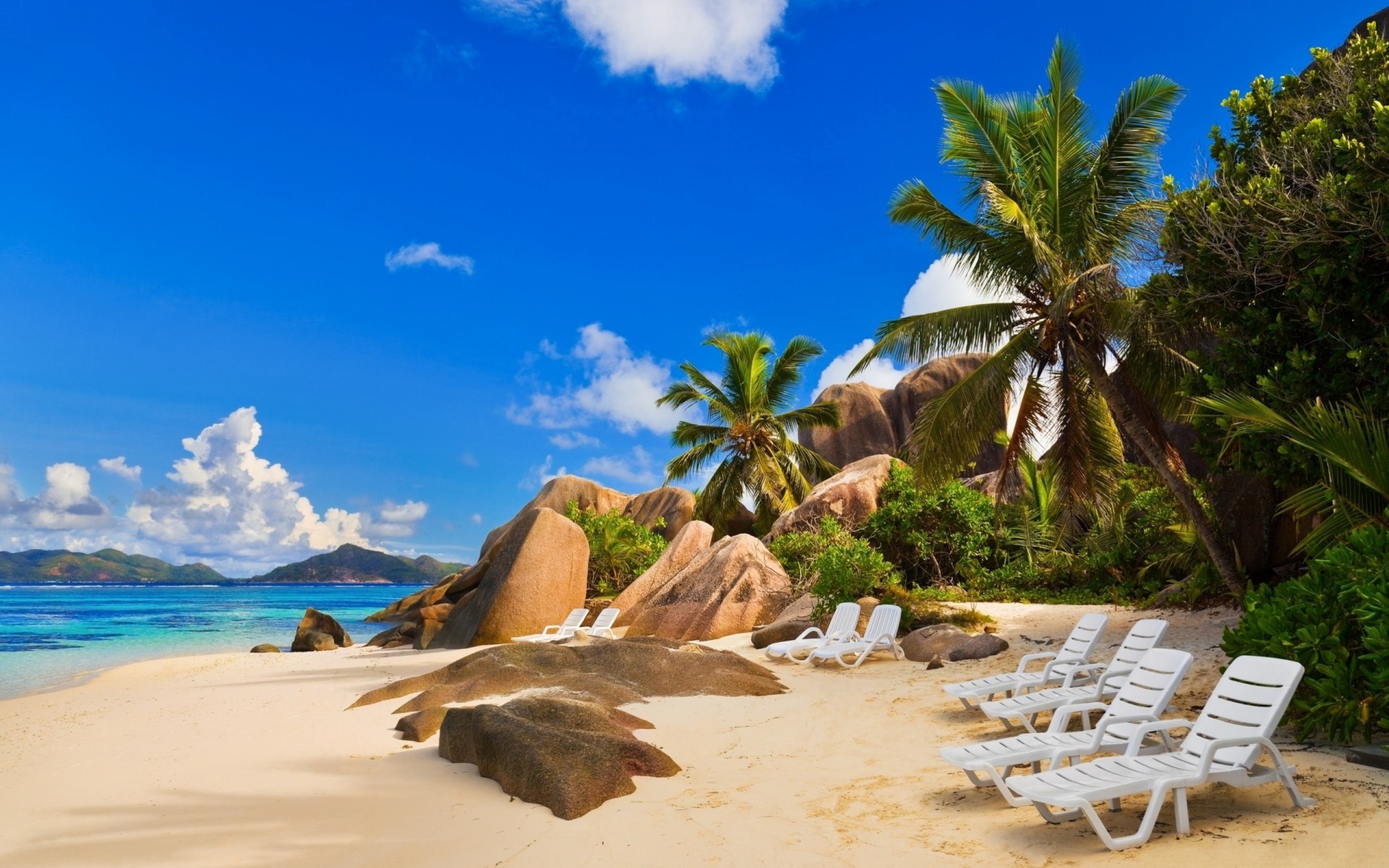 landscape palm trees tropics island shore sky beach relax sand