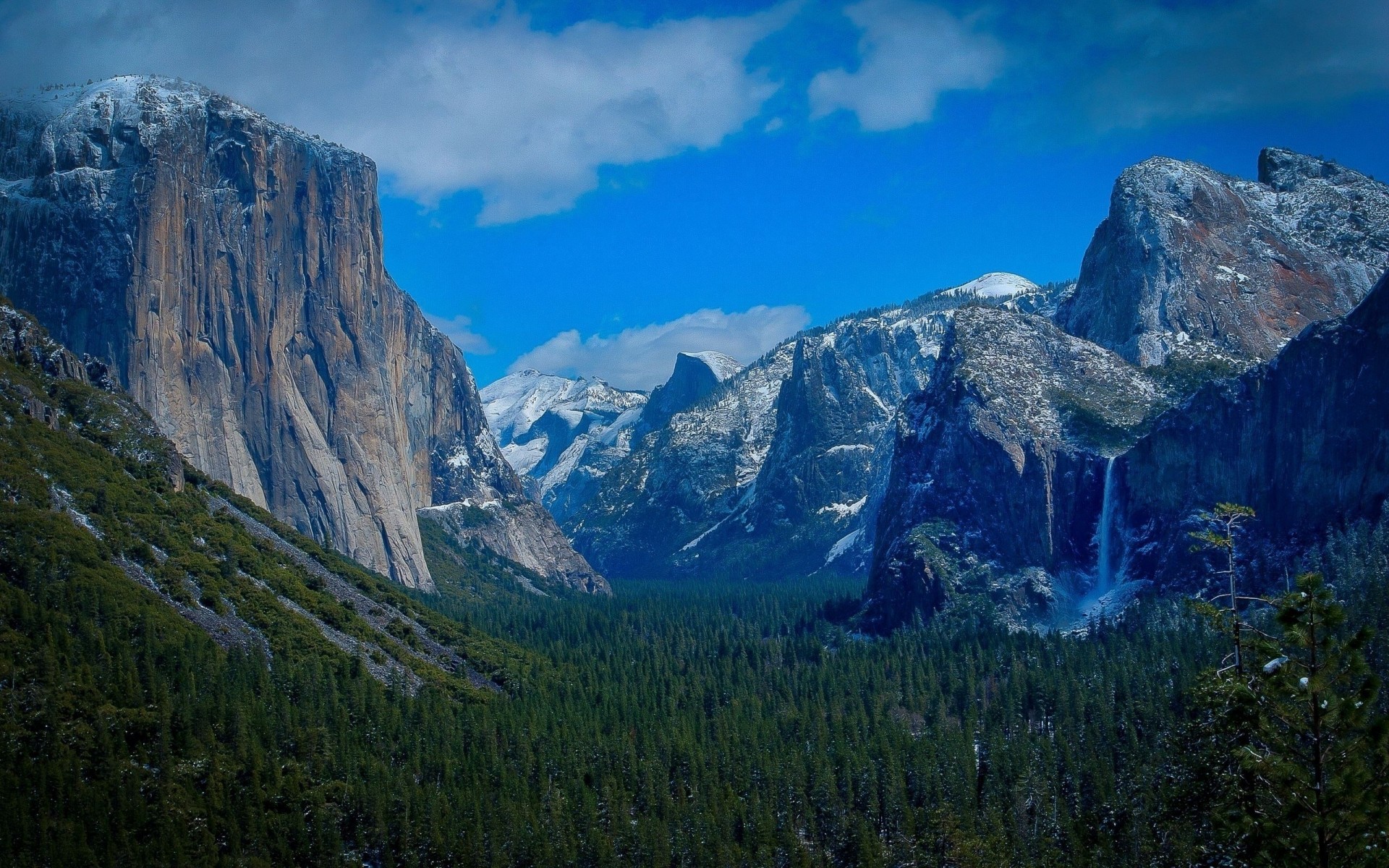 mountain forest waterfall nature