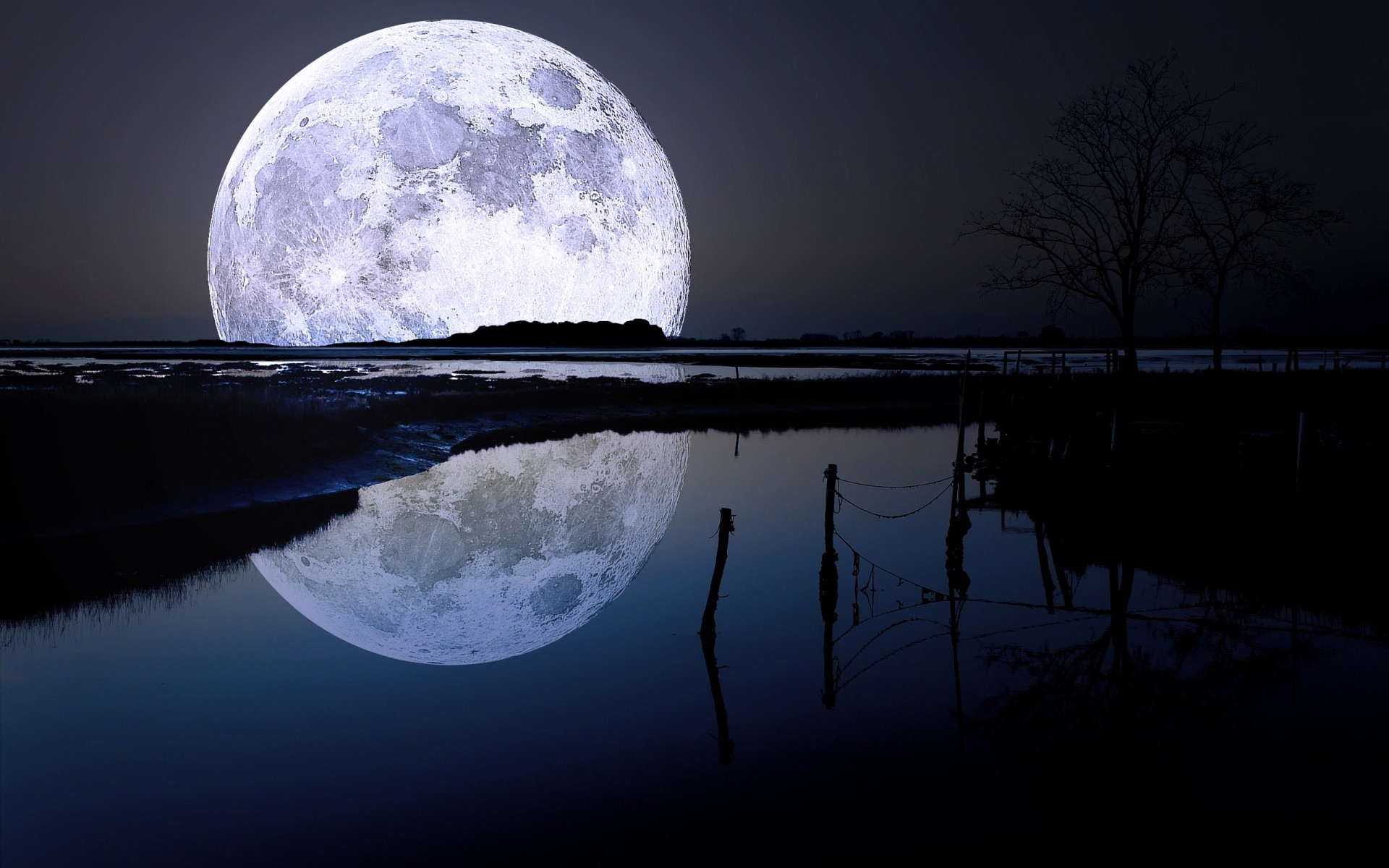 pleine lune réflexion lac paysages lune nuit