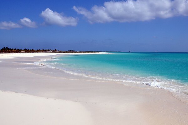 Turquoise ocean water and snow-white sand