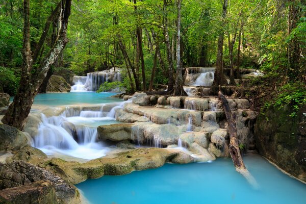 Landscape of a lake with waterfalls