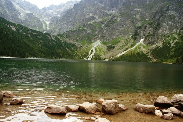 Pierres lac montagne, paysage nature