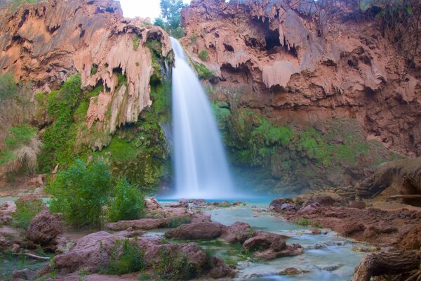 Waterfall through gorges rocks