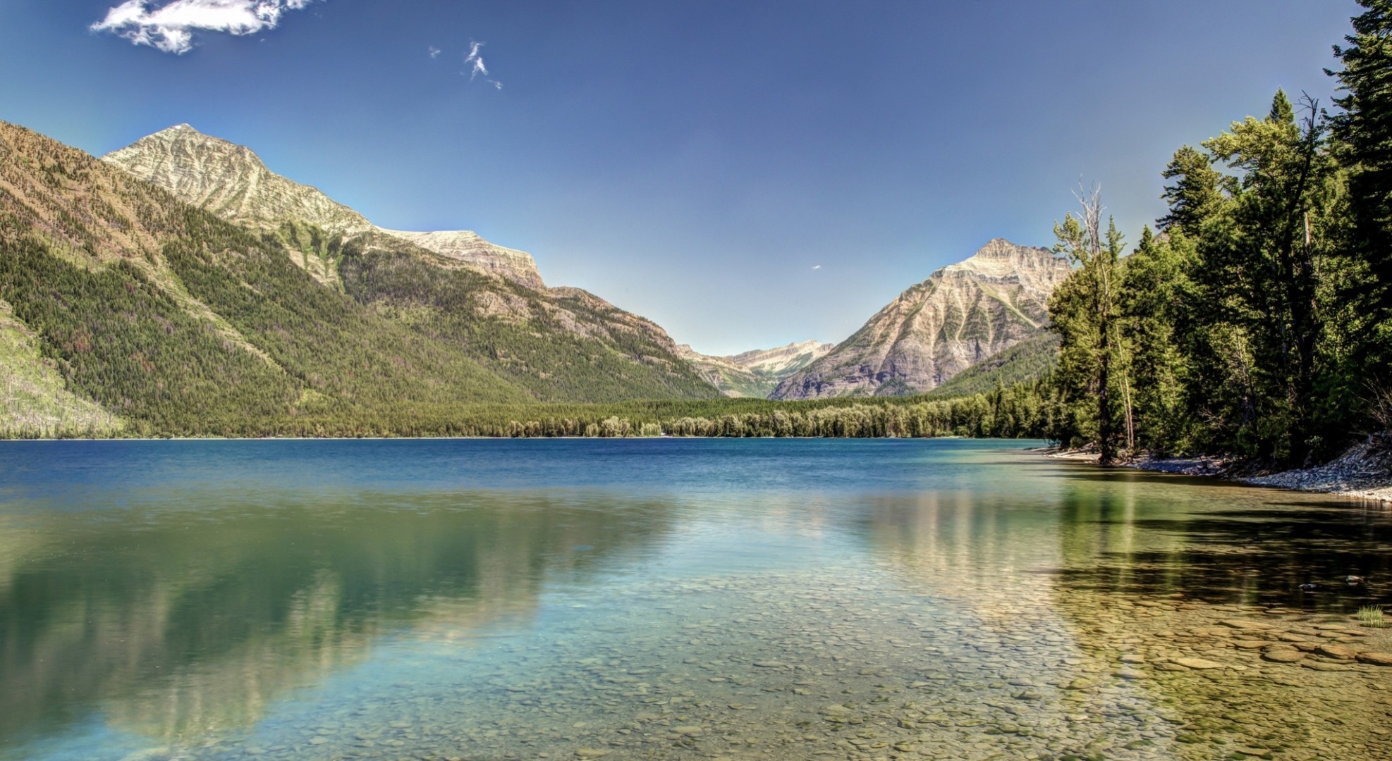 montana unten see wald gletscher berge glacier national park macdonald lake