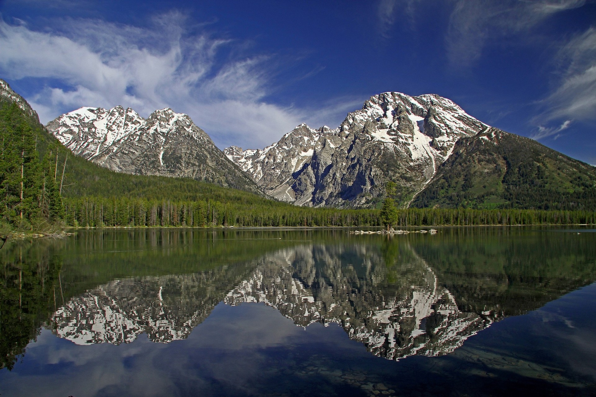 grand teton foresta riflessione lago wyoming monte moran montagne