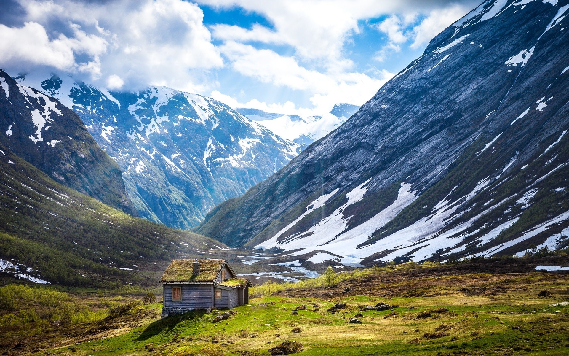 neige nuages norvège été soleil paysages montagnes lumière ciel