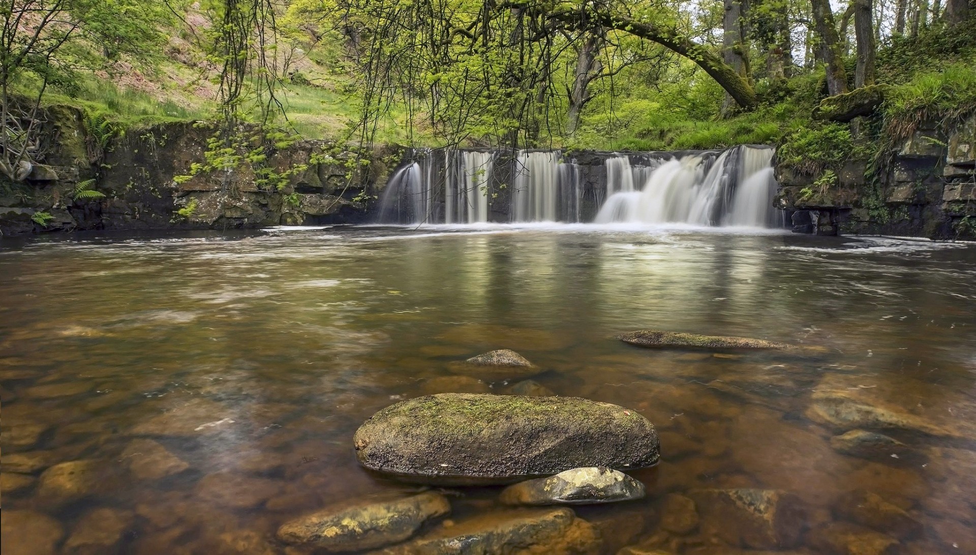 камни водопад река англия лес