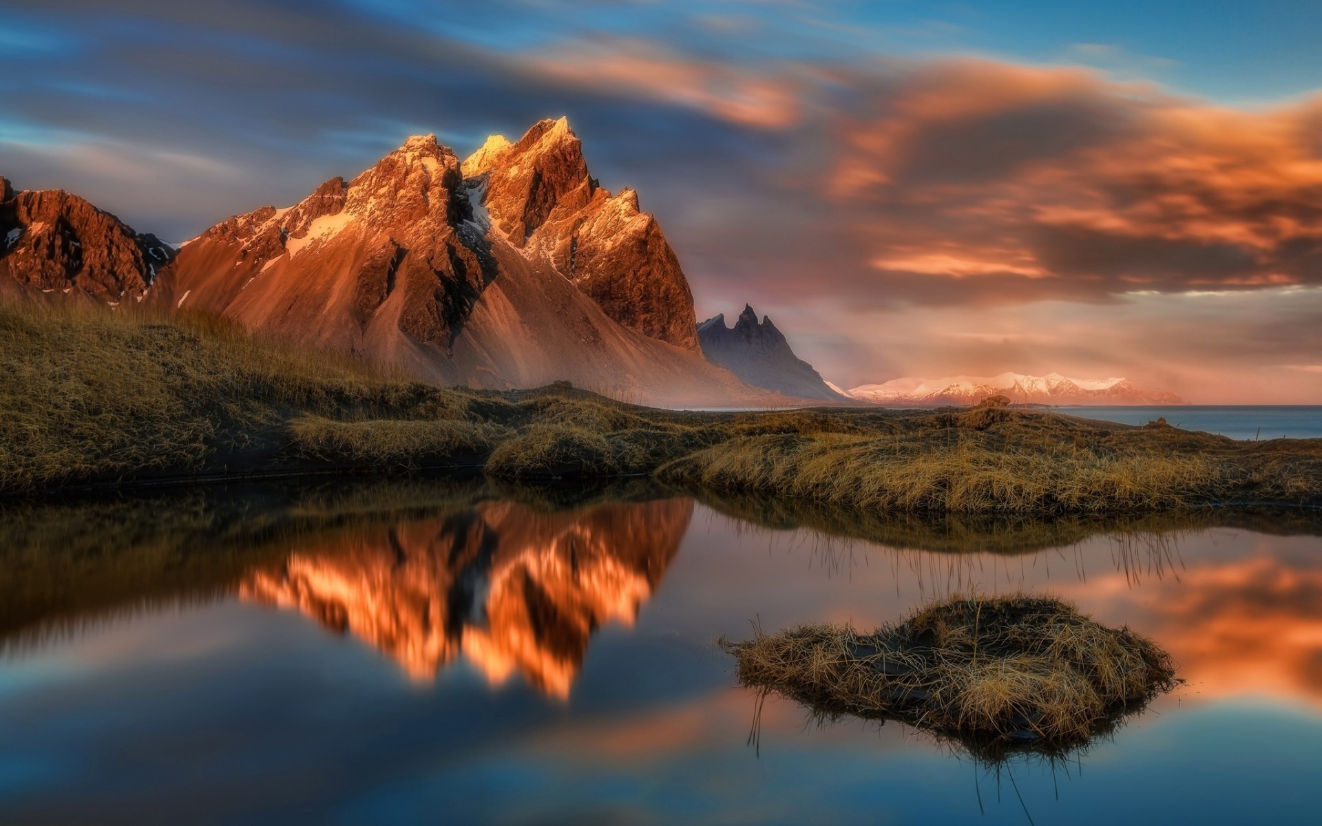 reflection night mountain surface of water