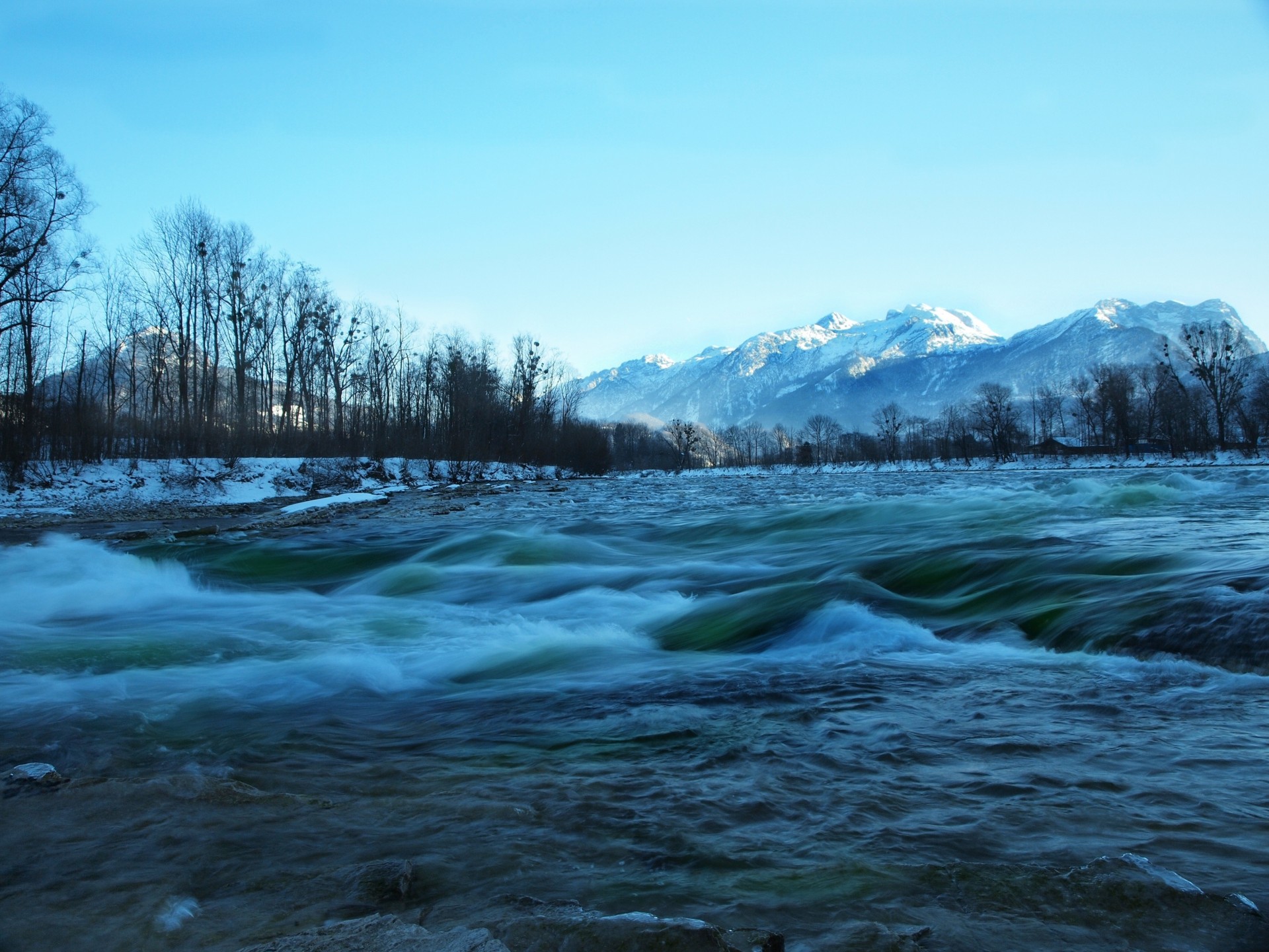 mountain nature tree river on