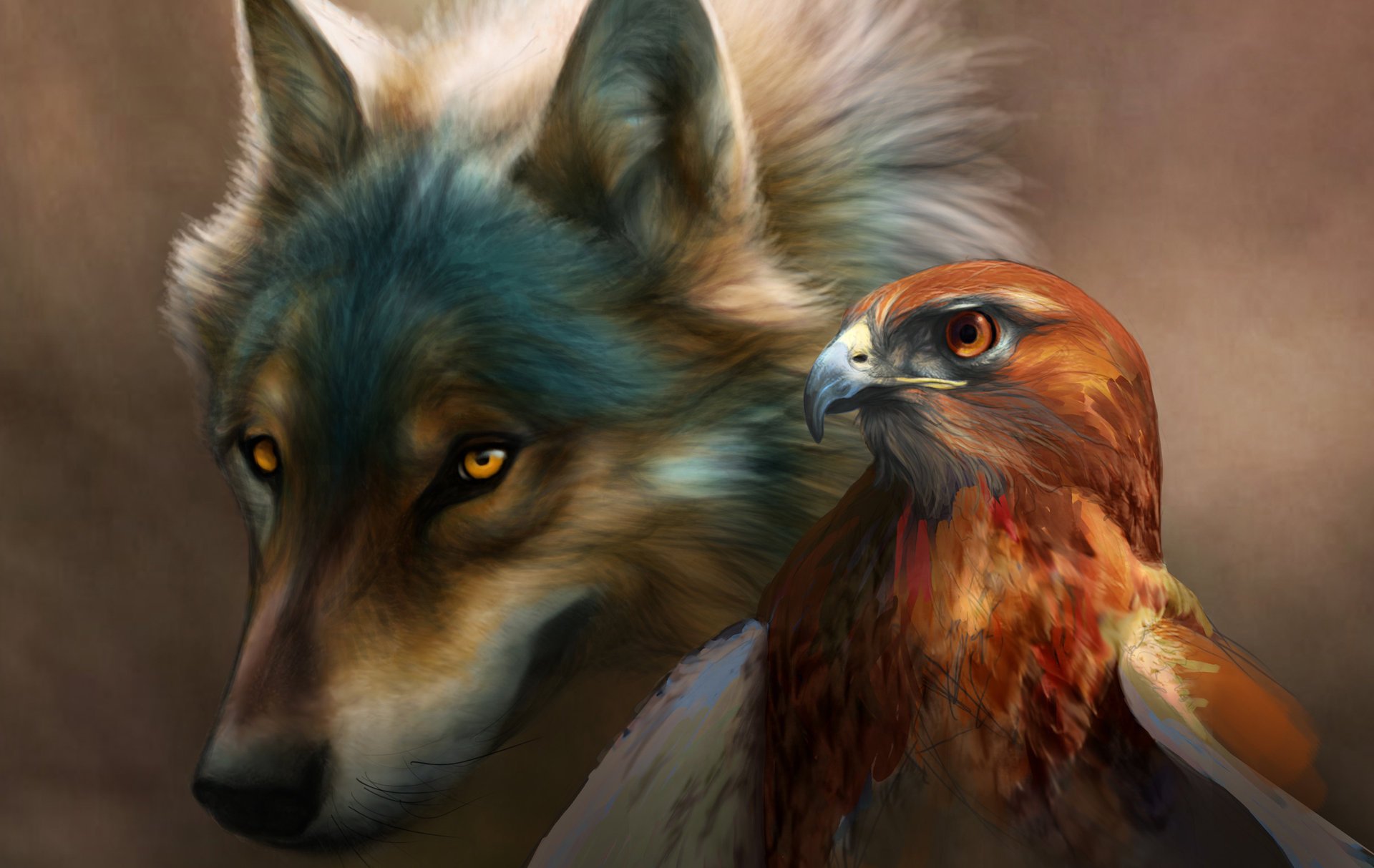 arte pintura novawuff lobo pájaro águila