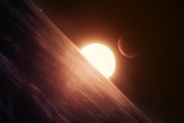 Dawn from outer space of a distant planet
